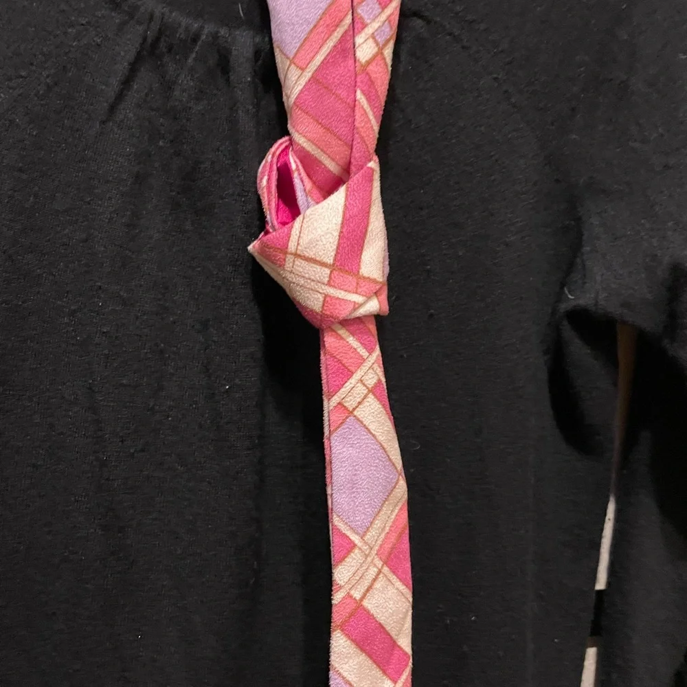 Y2K Suede Argyle Patterned Pink Purple Multicolor Skinny Scarf